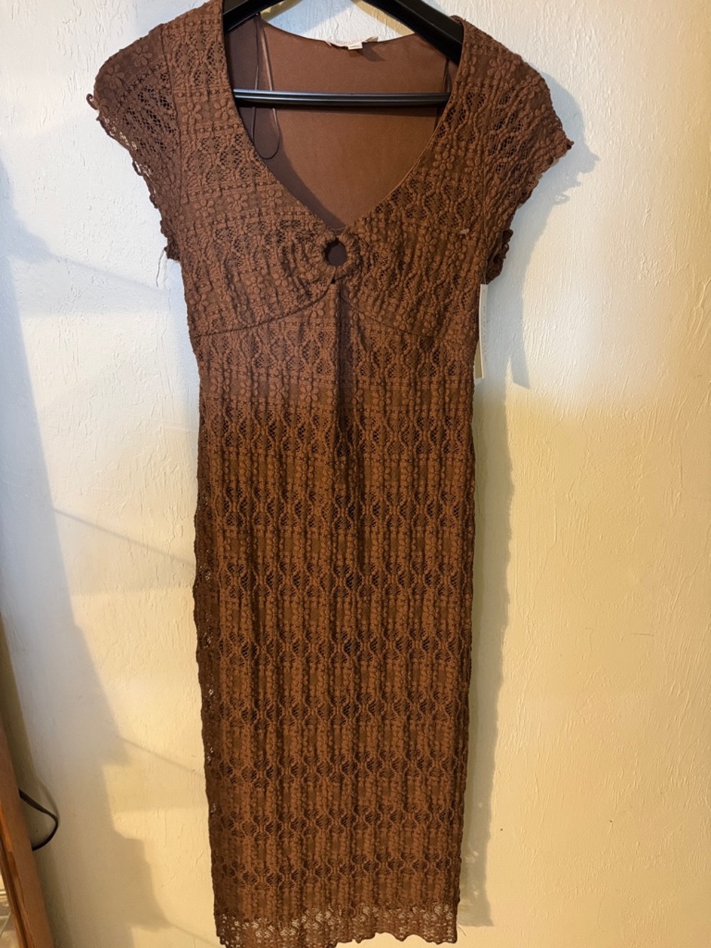 Brown Crochet Maxi Dress - Womens Maxi